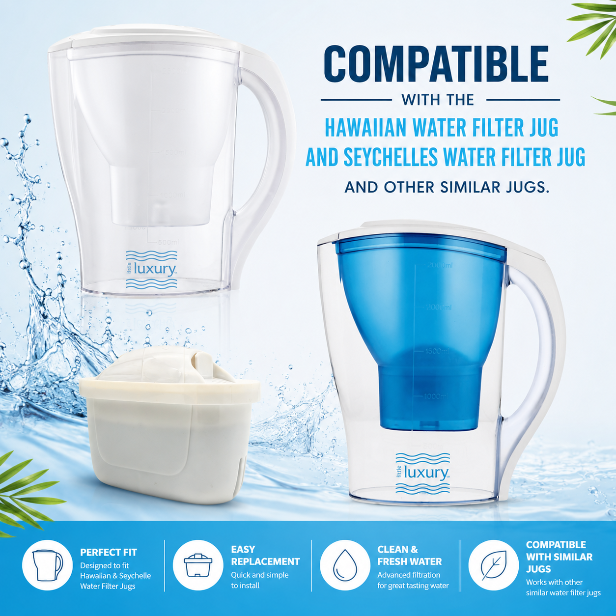 Little Luxury replacement filter compatible with Hawaiian and Seychelles water filter jugs