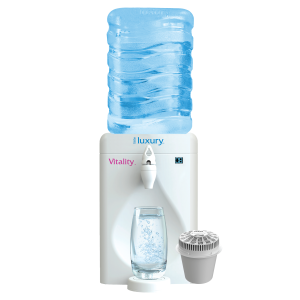 Little Luxury Vitality countertop water cooler with replacement filter cartridge