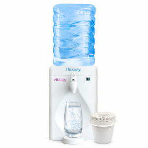 Little Luxury Vitality countertop water cooler with replacement filter cartridge