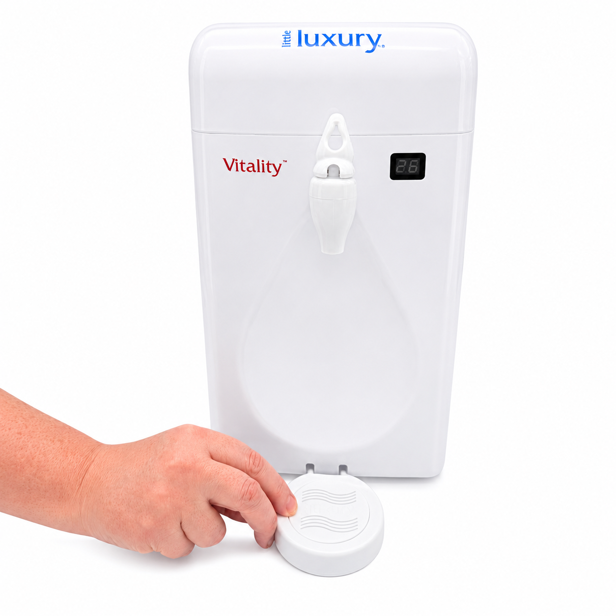 Installing replacement drip tray on Little Luxury Vitality countertop water cooler