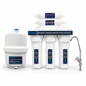 Little Luxury 6-Stage Reverse Osmosis Water Filtration System with storage tank and faucet