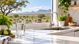 Glass of clean filtered water in a South African home