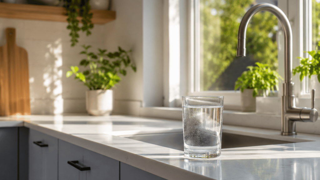Clean drinking water in a modern kitchen prepared for everyday use.